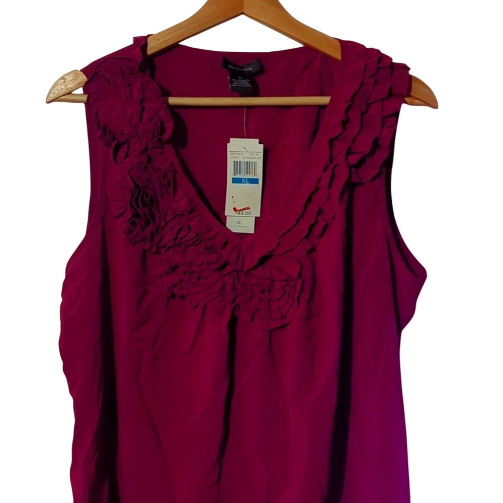 NWT Spense XL Maroon/Burgundy/Dark Red Sleeveless V-Neck Ruffle Blouse [0042]
